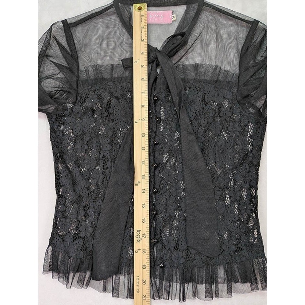 Lace Sheer Top Womens M Black Coquette Whimsigoth Fairy Lolita Goth Steampunk - Picture 9 of 12